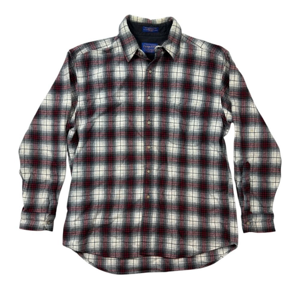 Vtg Pendleton Men 100% Virgin Wool Flannel Red Black Plaid Large